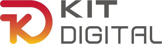 Logo de Kit Digital, un programa que impulsa la transformación digital de pequeñas y medianas empresas en España, con un diseño moderno en tonos rojo y gris.